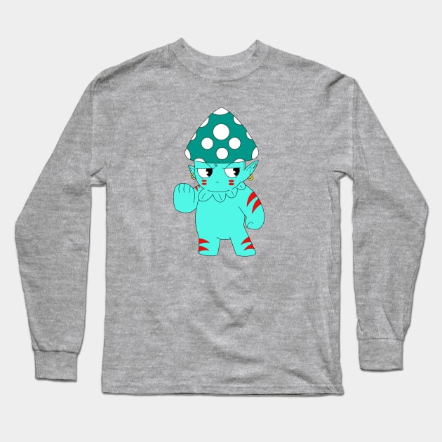 Cyan Mushroom Warrior Long Sleeve T-Shirt by garciajey